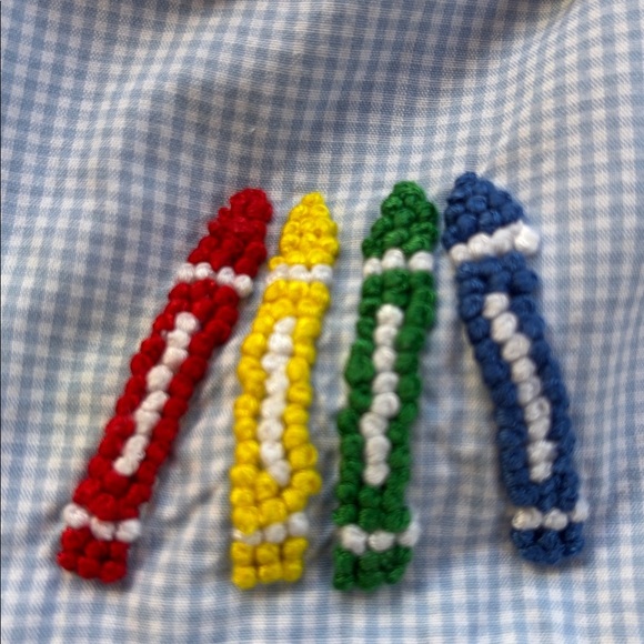 The Smocking Place Adorable Blue Gingham Dress W/Embroidered Crayons Size 4T - Picture 3 of 8